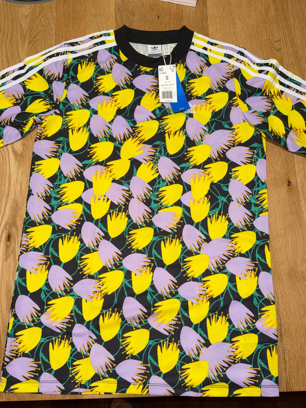 adidas Black Mini Skirt with Yellow & Lavender Floral Print